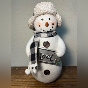 Festive Ten-Inch Snowman Figurine with Black and White Scarf